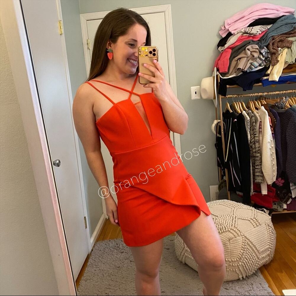 BCBGMAXAZRIA Red Sexy Mesh Strappy Cocktail Mini Dress Event 2 XS Party Dance - Picture 2 of 8